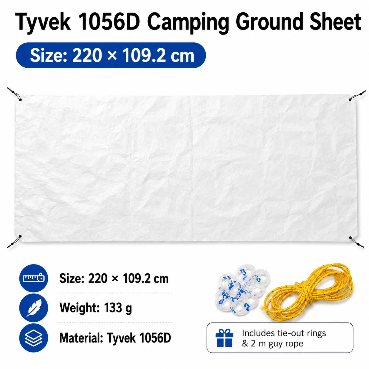 Tyvek Tent Footprint Ultralight 1056D Ground Sheet with Tie-Outs 10 Tyvek Tent Footprint Ultralight 1056D Ground Sheet with Tie-Outs - view 10