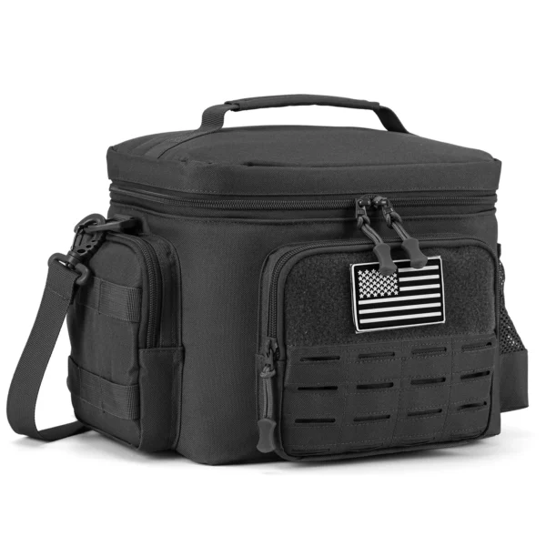 Heavy duty cooler bag for lunches in black tactical polyester with an insulated leakproof design