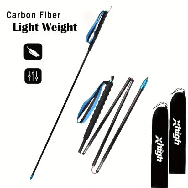 Carbon trail running poles 2 pack folded with dual-density EVA grips and wicking wrist straps
