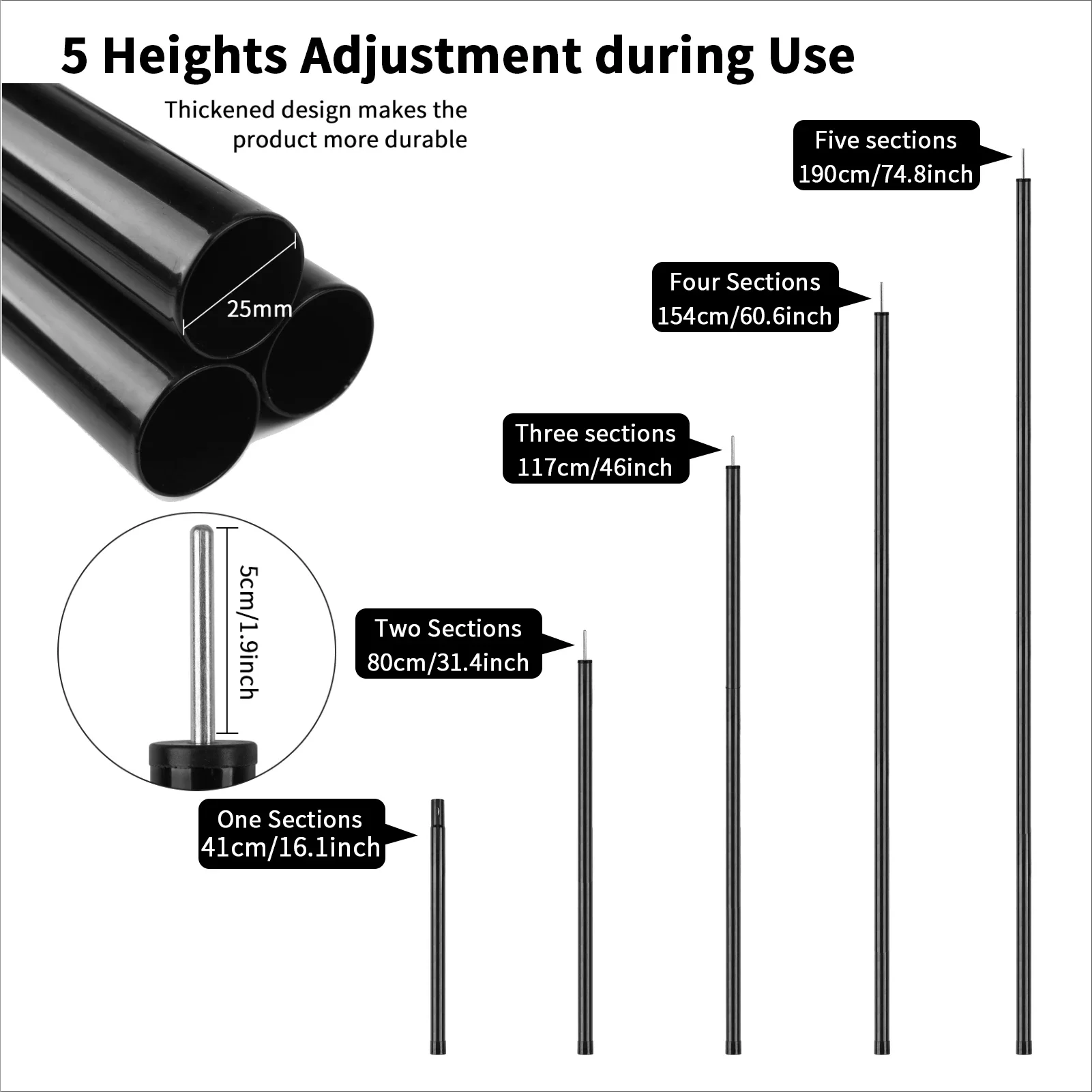 Telescopic Tent Poles Set of 2 Adjustable Aluminum Tarp Poles 4 Telescopic Tent Poles Set of 2 Adjustable Aluminum Tarp Poles - view 4