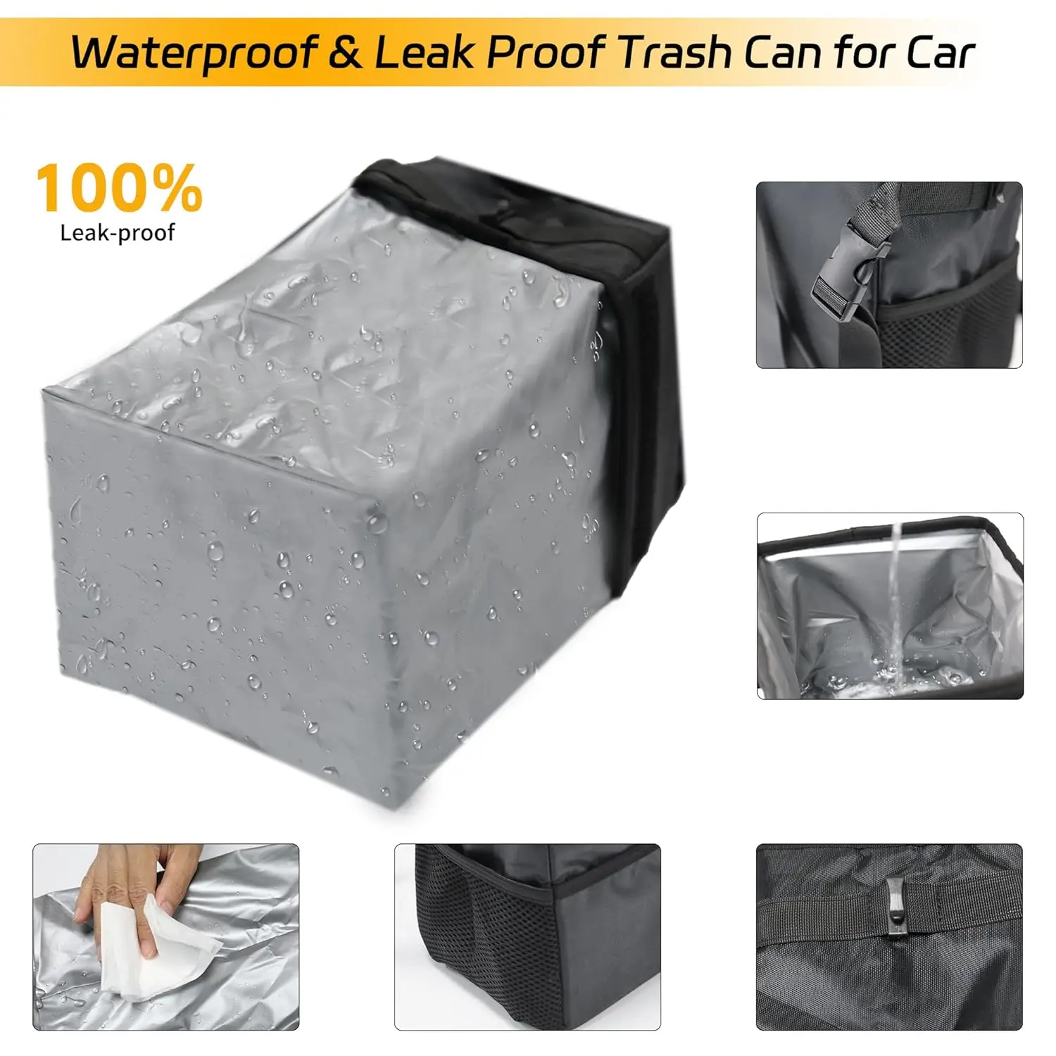 Lidded Car Trash Can 3 in 1 Leakproof Storage Bag for Cars 3 Lidded Car Trash Can 3 in 1 Leakproof Storage Bag for Cars - view 3