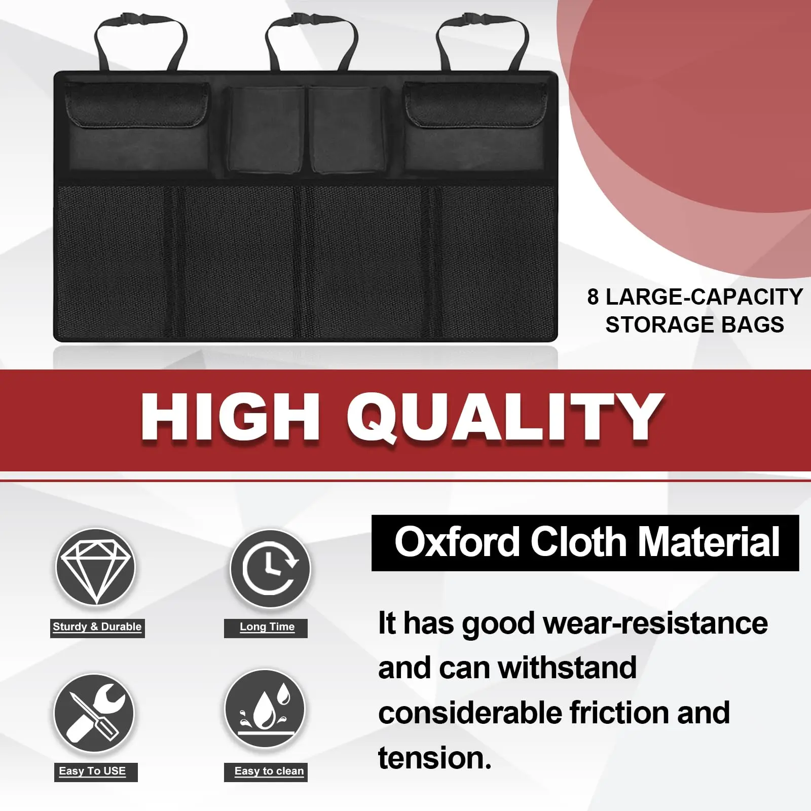 Mesh Pocket Backseat Organizer, Oxford Hanging Trunk Bag 4 Mesh Pocket Backseat Organizer, Oxford Hanging Trunk Bag - view 4