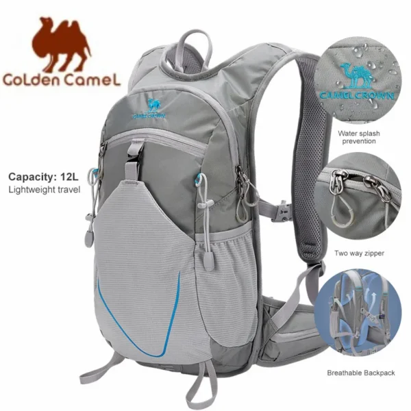 12L mountaineering backpack in light khaki with honeycomb breathable shoulder straps