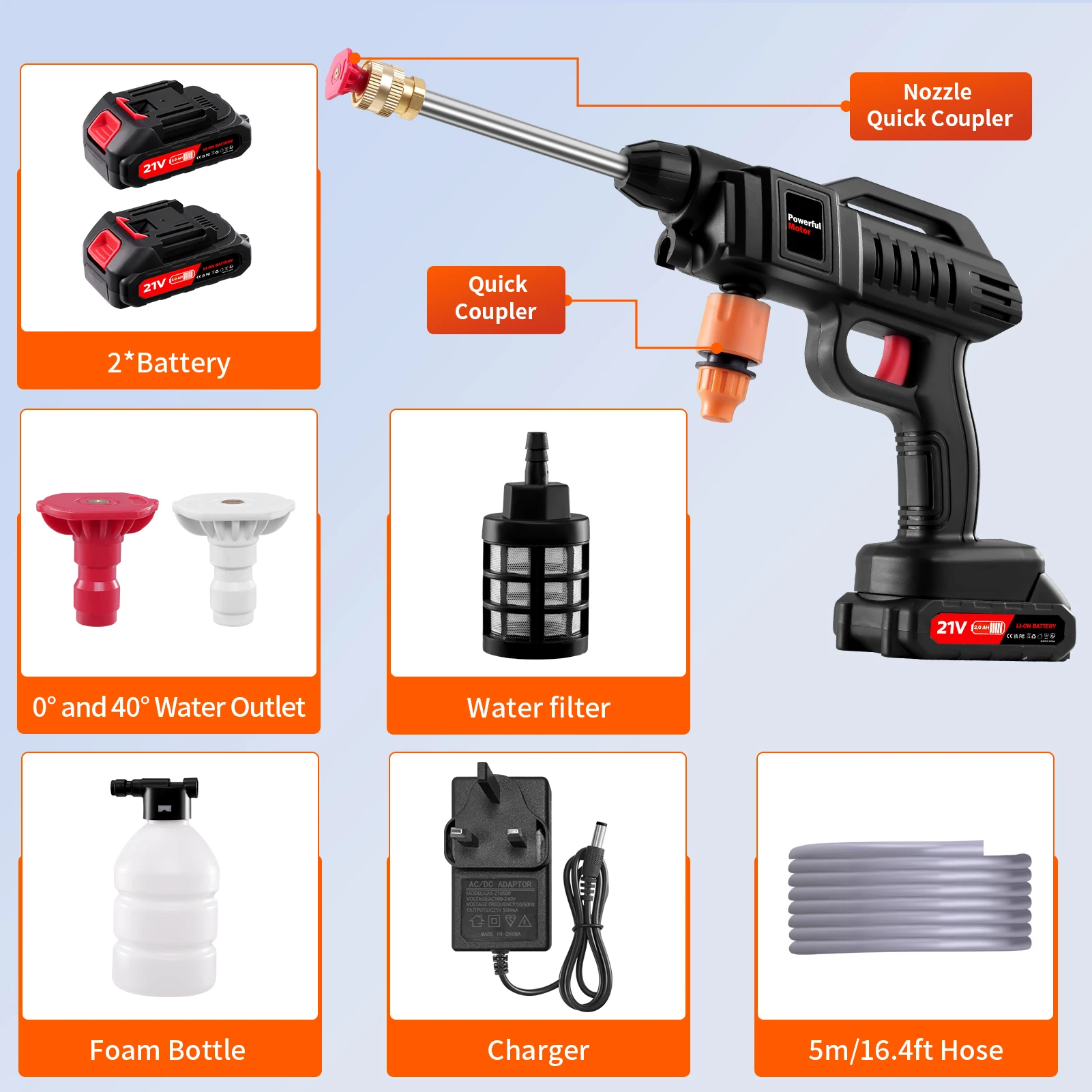 21V Cordless Pressure Washer 60 Bar with 2 Batteries and Foamer 2 21V Cordless Pressure Washer 60 Bar with 2 Batteries and Foamer - view 2