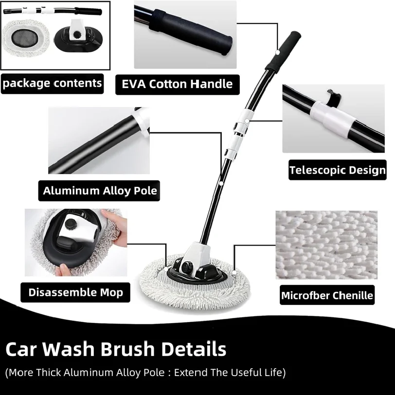 Telescoping Car Wash Mop with Chenille Head 59 to 110 cm Pole 3 Telescoping Car Wash Mop with Chenille Head 59 to 110 cm Pole - view 3
