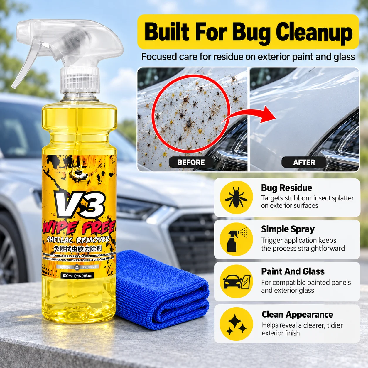 Insect Residue Remover Spray 300 ml for Bird Droppings and Sap 6 Insect Residue Remover Spray 300 ml for Bird Droppings and Sap - view 6