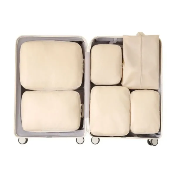 Washable luggage compression bags 6 piece set in grey, packed with folded clothes