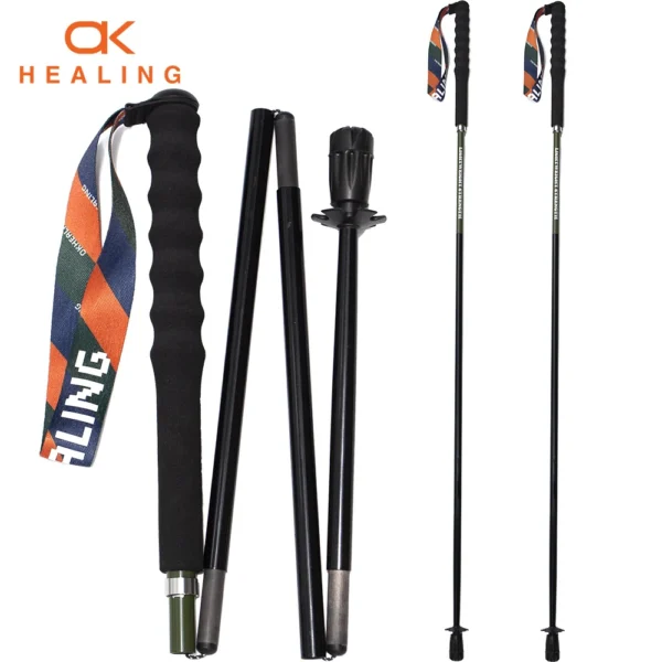 T800 carbon trekking poles pair folded into five sections with EVA grips and tungsten tips