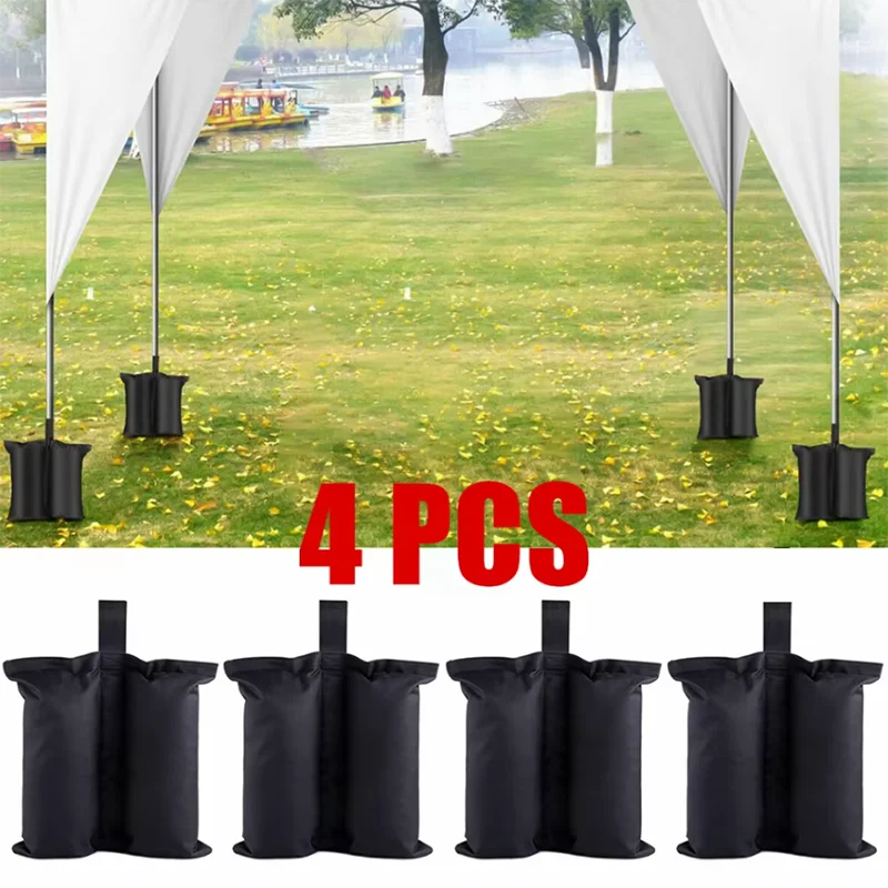 Gazebo Leg Sand Bags Set of 4 Oxford Weight Bags up to 7.2kg 1 Gazebo leg sand bags strapped to the legs of a folding canopy at a beach