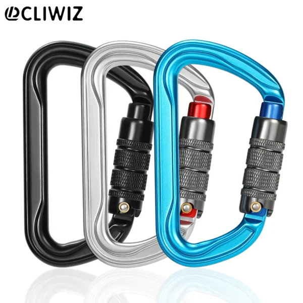 30kN climbing carabiner in silver aluminum with H section D twist body and snap gate