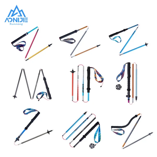 Aluminum trekking poles pair with three-section shafts and EVA grips shown side by side