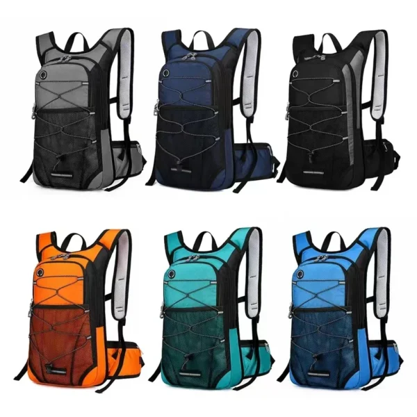 Packable cycling daypack in royal blue nylon with zip closure and front open pocket