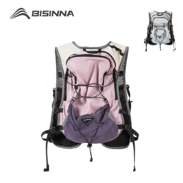 BISINNA 6l running backpack in grey with reflective trim, mesh back and trekking pole loops
