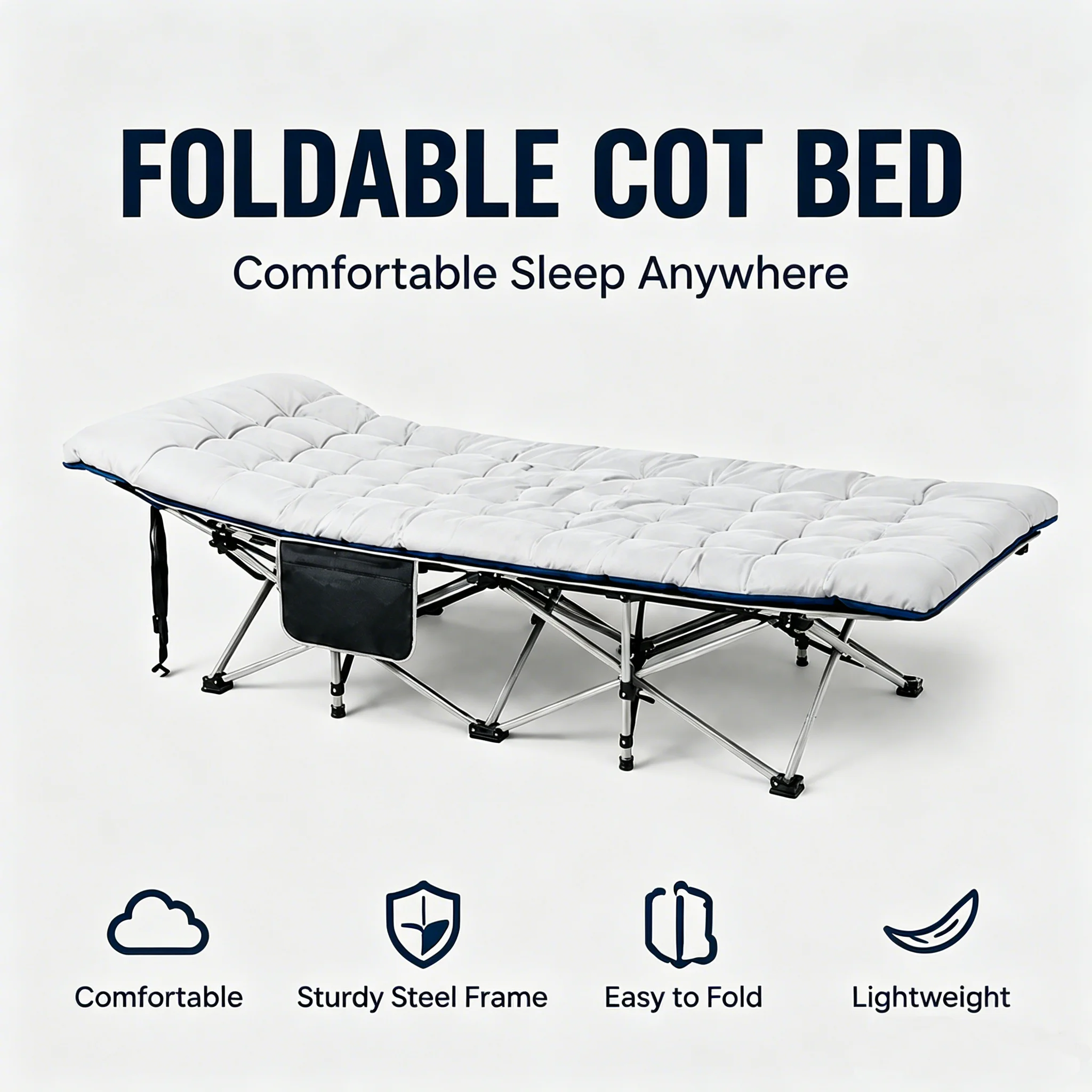 Padded Folding Camping Cot Thick Mattress and 700 lb Steel Frame 3 Padded Folding Camping Cot Thick Mattress and 700 lb Steel Frame - view 3